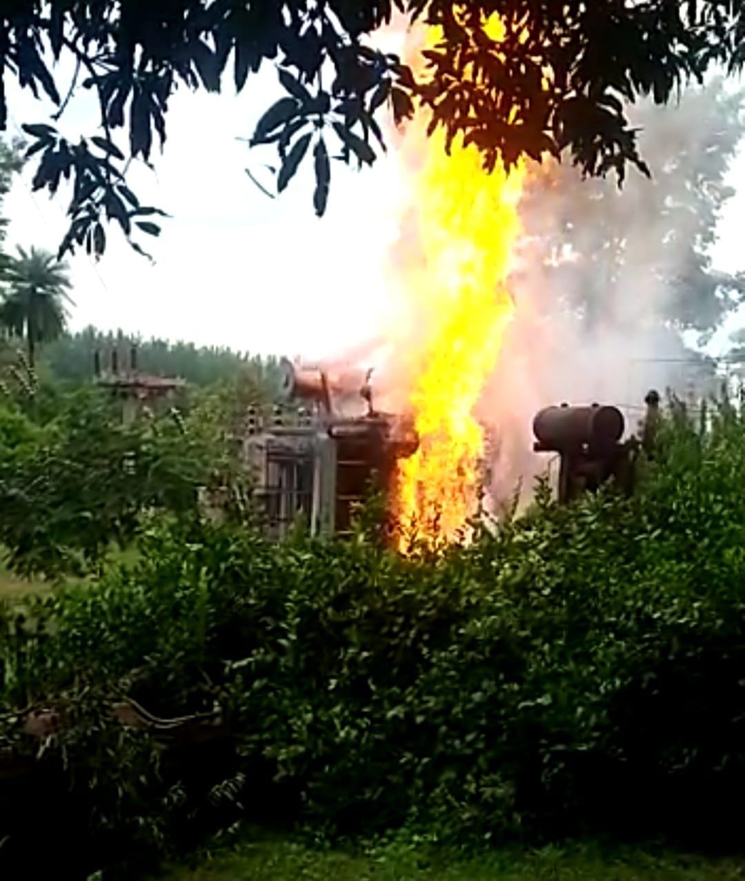 Power transformer caught fire due to lightning