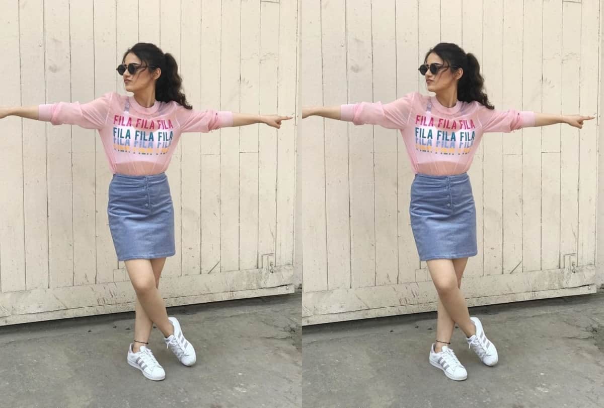radhika madan mini skirt and sheer sweatshirt look perfect for rainy day
