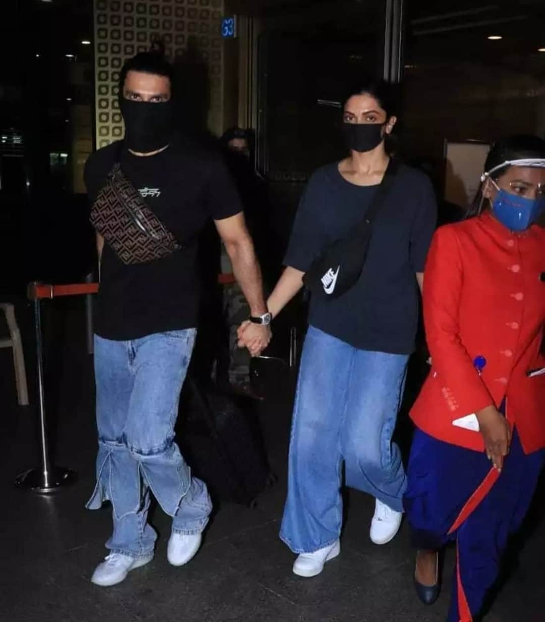 Deepika and Ranveer spotted at Mumbai airport  They were  coming back from Bangalore