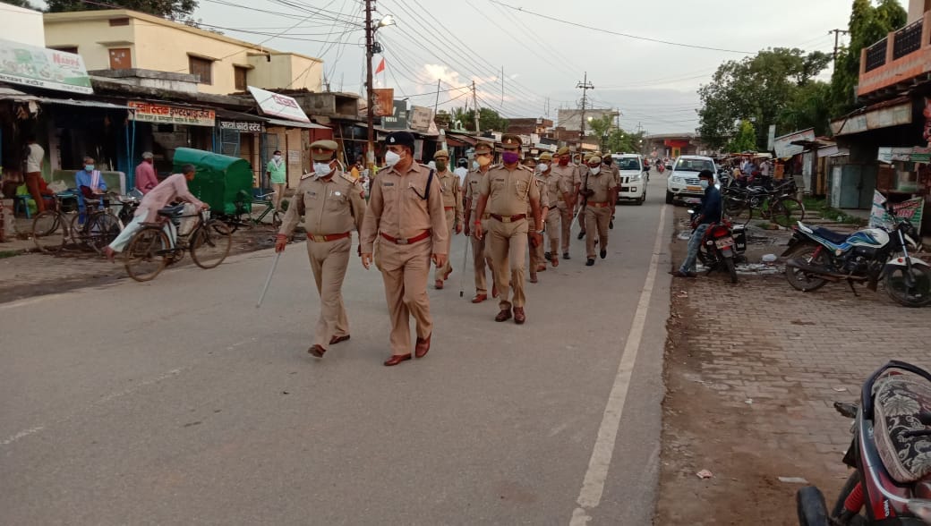 Police conducted a route march in Robertsganj Shahganj