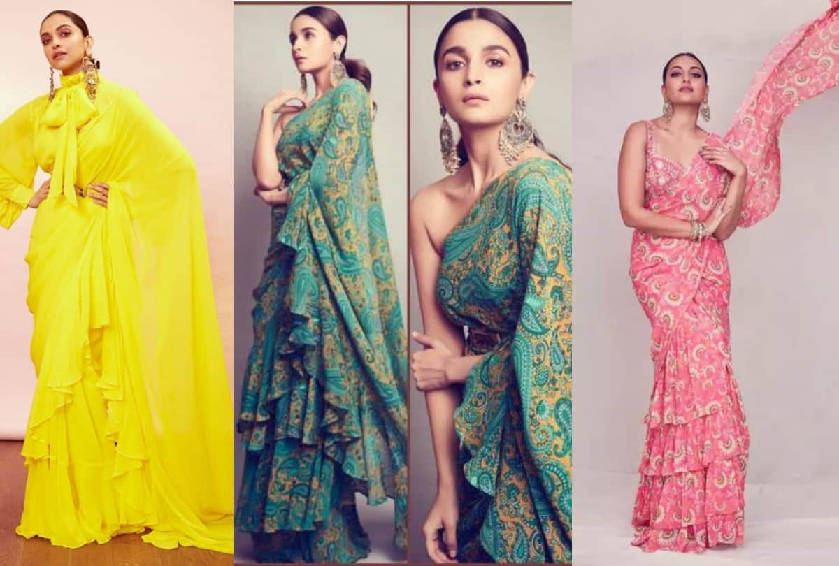 mira rajput alia bhatt deepika padukone ruffle saree perfect for bridesmaid