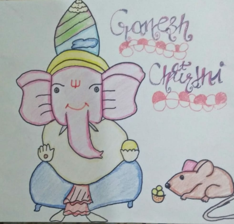 Children showed skill by making a picture of Ganpati Bappa