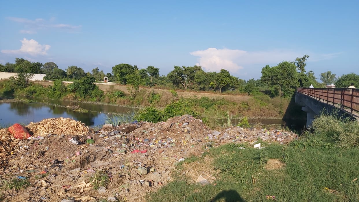 Garbage piles on the banks of krishna