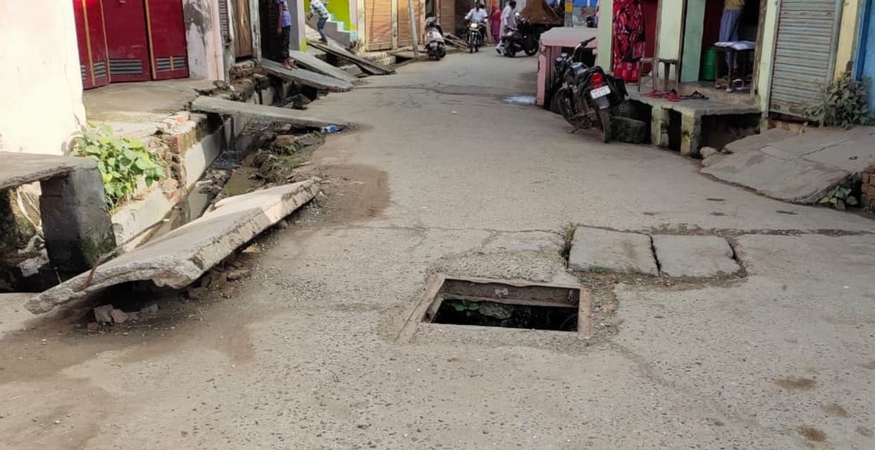 Open gutter on the road is causing trouble for people