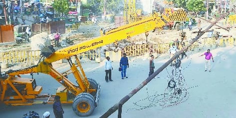 Electricity pole shifted on Chaupula, bridge construction caught up