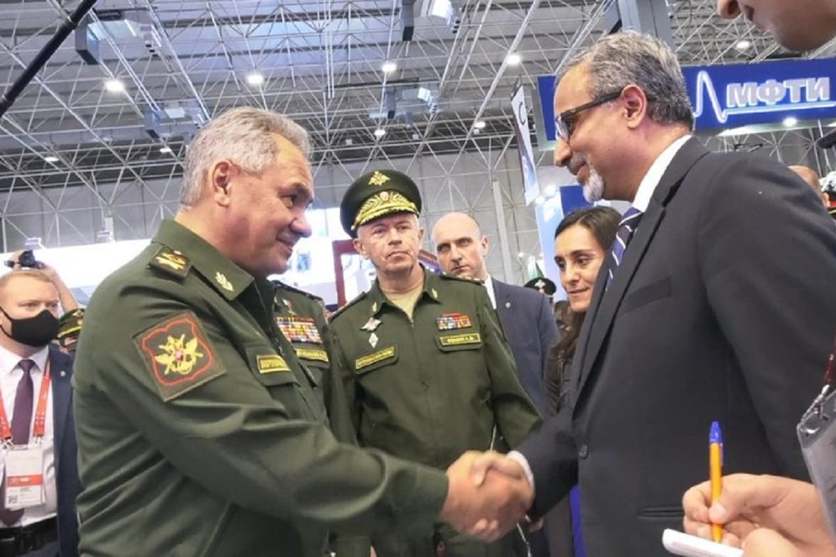 Russian Defence Minister Sergey Shoigu at India Defence Pavilion in Army 2020 International Military and technical Forum