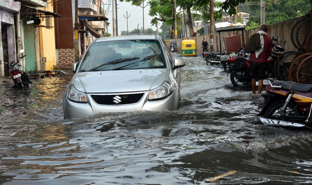 Waterlogging on roads after rain