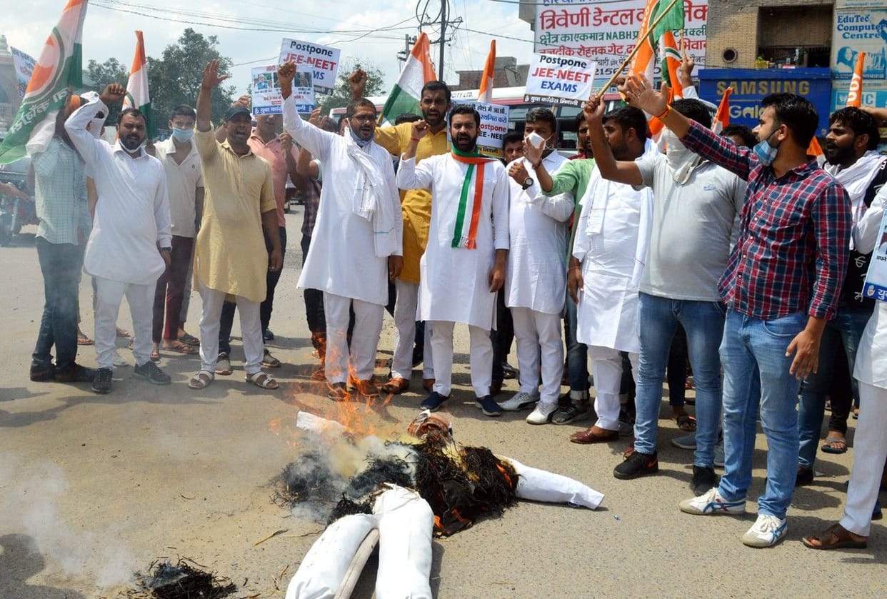 congress worker protest, JEE and NET exam