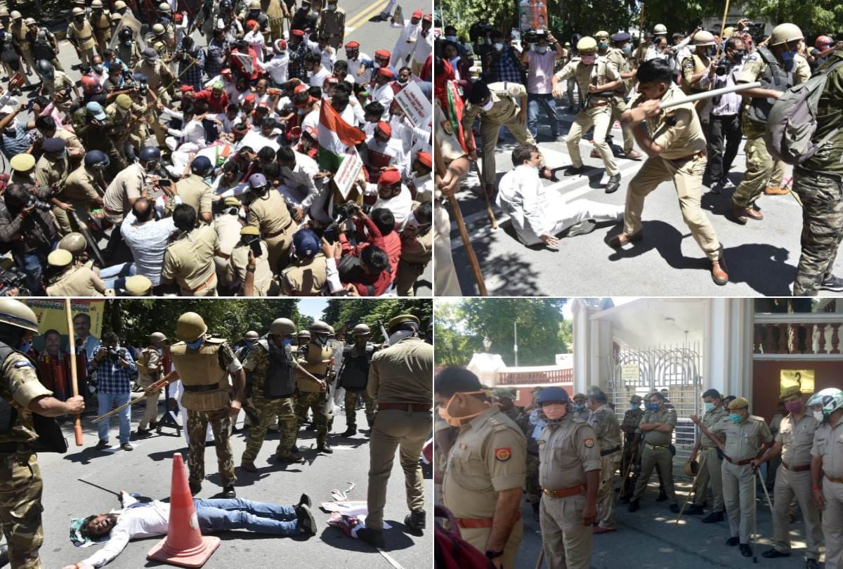 Samajwadi party protest in lucknow against NEET exams conduction heavy force deployed