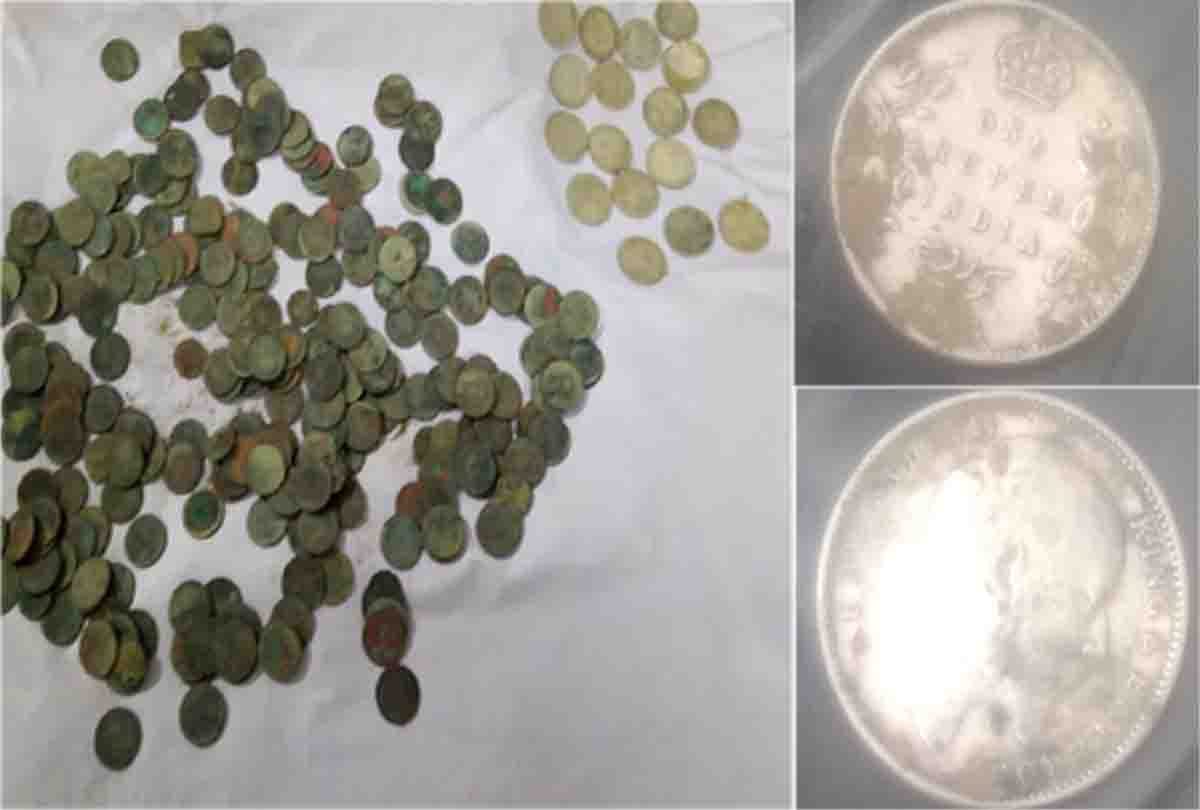 Silver and copper coins found in foundation excavation in unnao