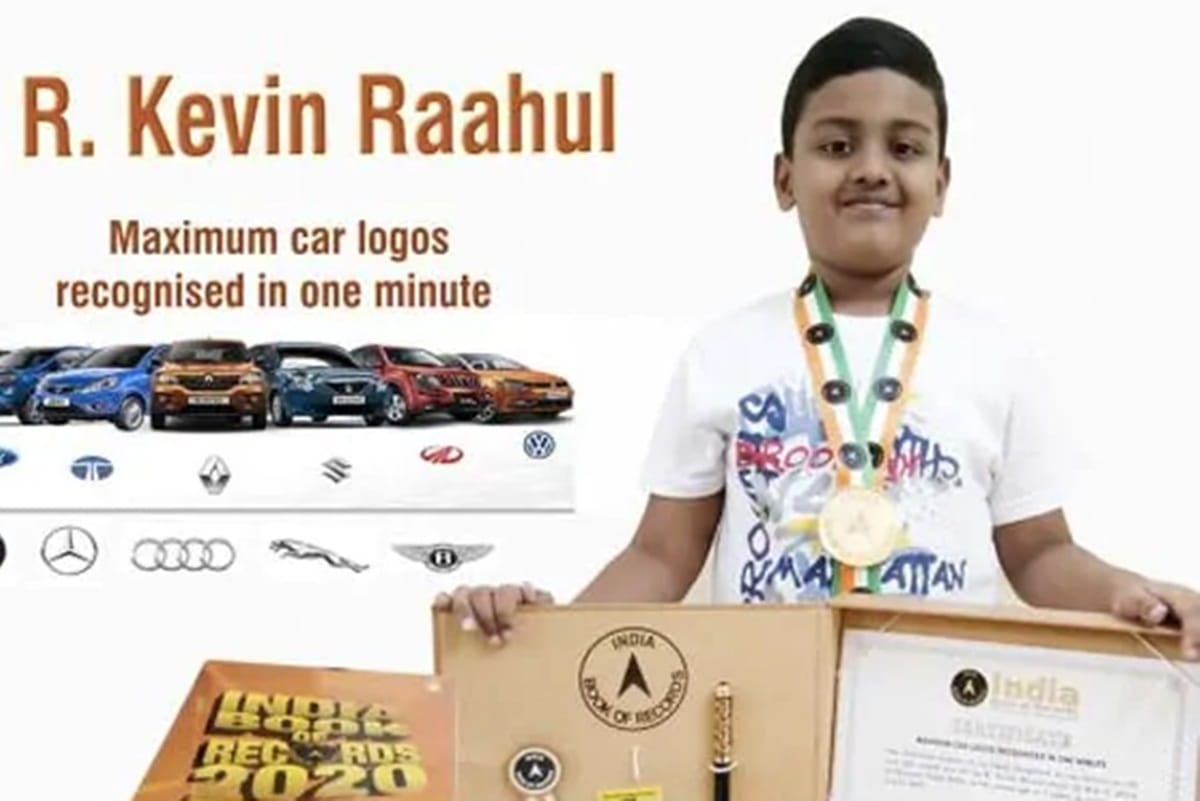 Chennai seven year old boy identify 150 Car Logos in a minute register in india and Asia Book of Records