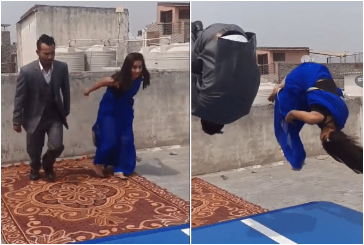 fitness model gir doing backflip in saree video goes viral