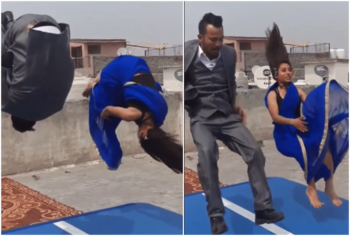 fitness model gir doing backflip in saree video goes viral