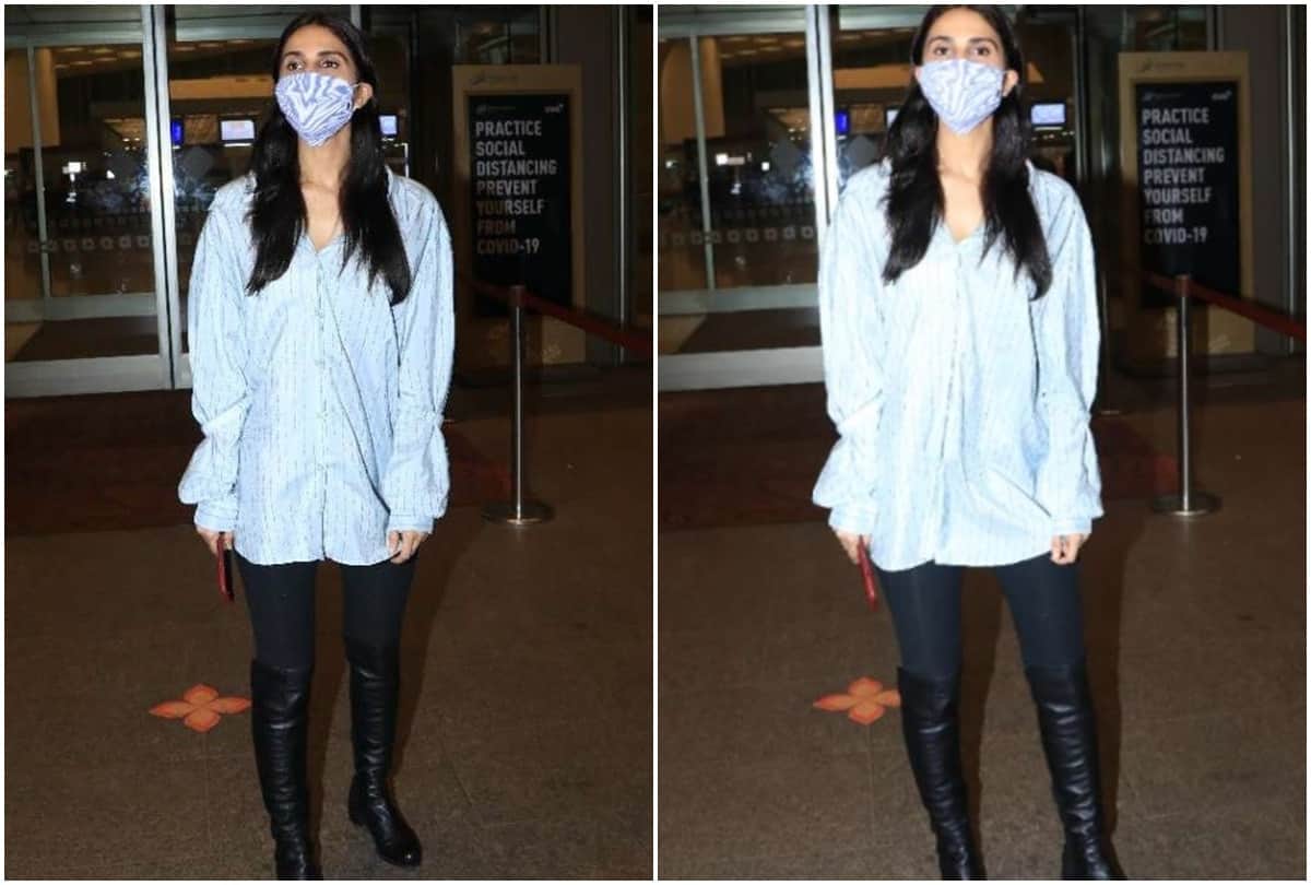 Vaani kapoor spotted at the Mumbai airport on Wednesday on her way to the UK