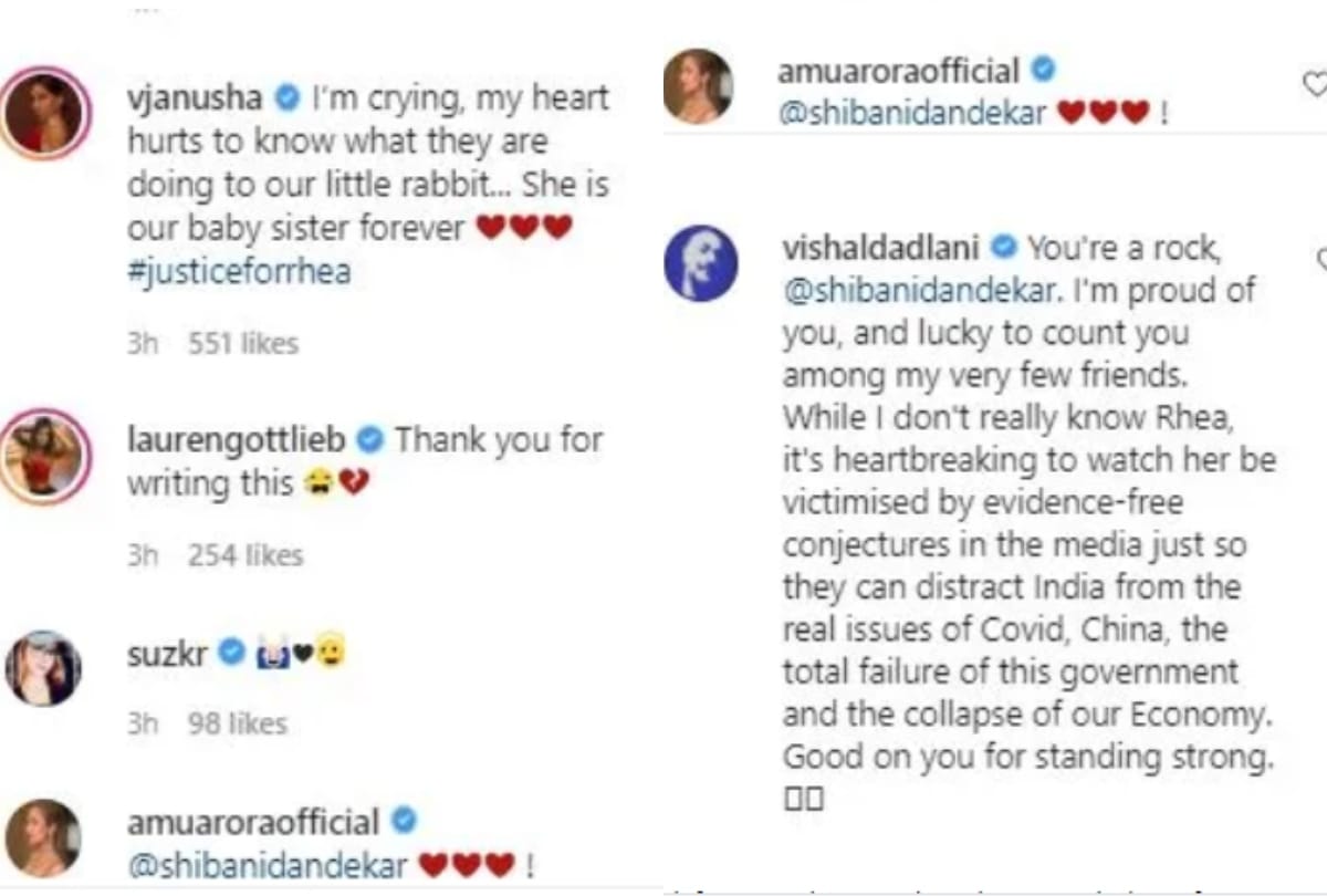 -Sushant Singh Rajput Case News: Shibani Dandekar Vishal Dadlani Sussanne Khan Support Justice For Rhea Chakraborty