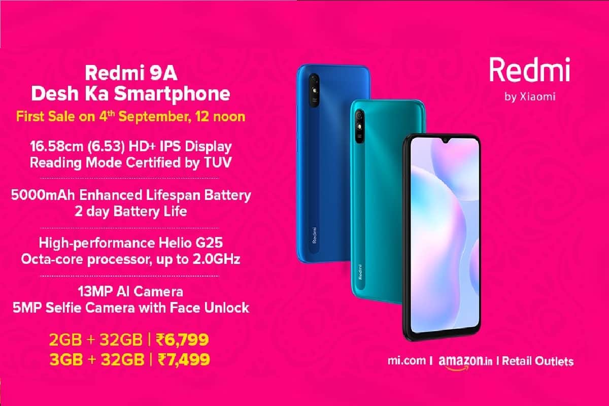 Redmi 9A Sale Today in India 12 Noon via Amazon and mi.com Price Specifications