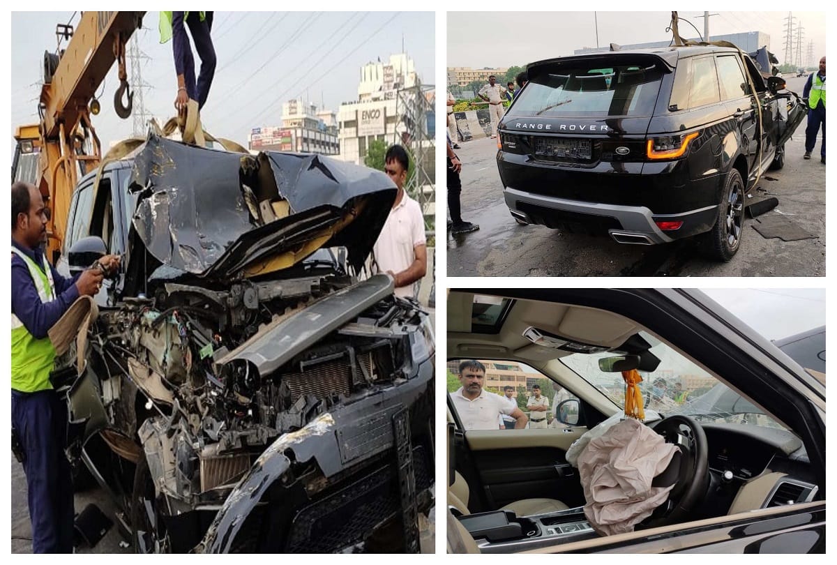 Gurugram delhi expressway accident of speedy range rover car which hit truck car driver safe