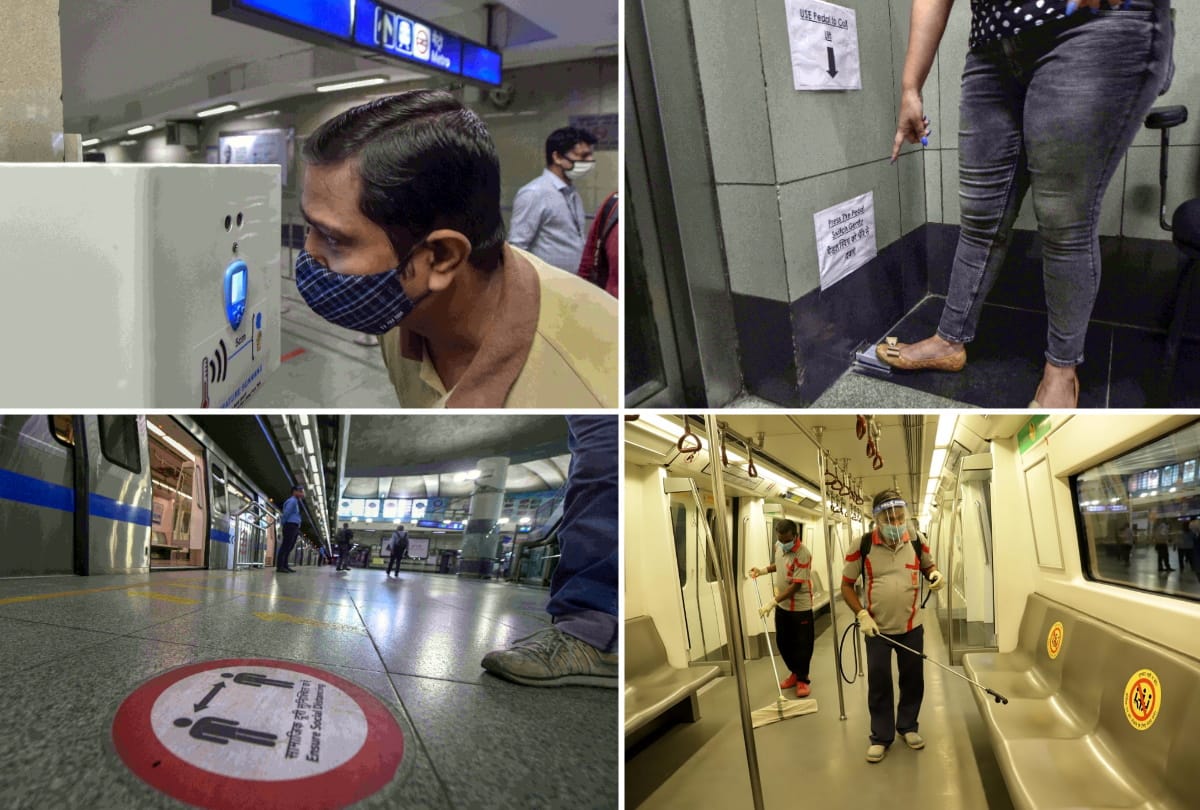 Delhi metro resume from 7 september see photos of new travel lift come from leg automatic temperature bag sanitization and other