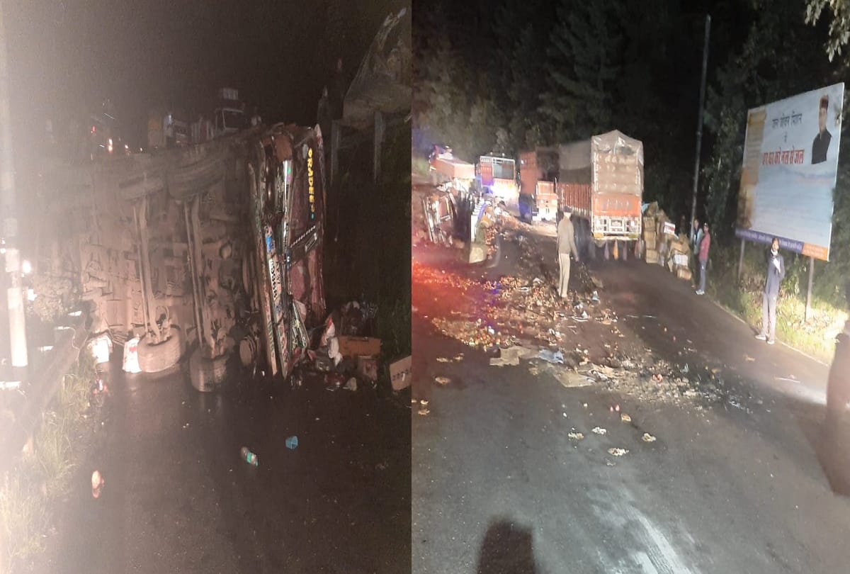 Shimla: Truck laden with apple overturns after collision, four injured