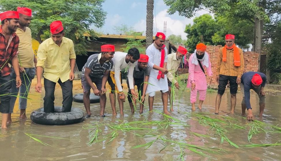 water logging in the main raod, sp workers show resist to planting peddy