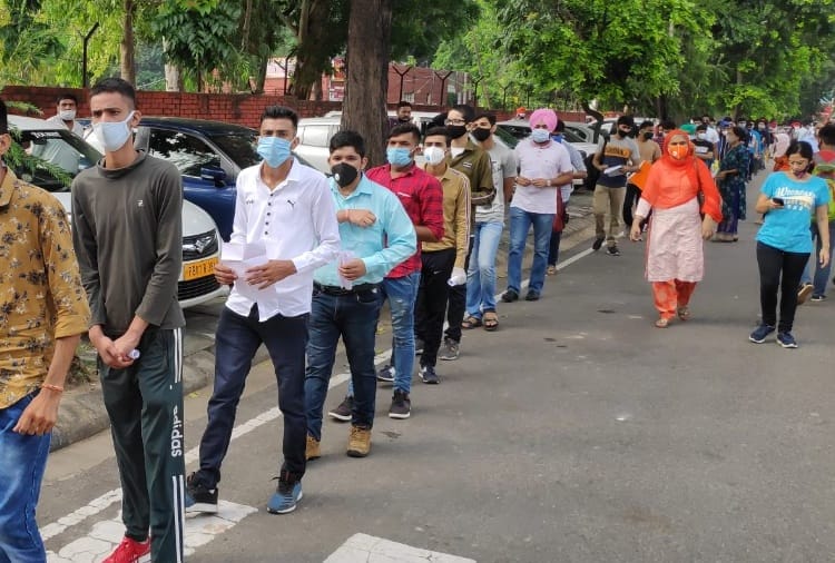 Candidates arrived at different centres across the country to write NDA exams today in Chandigarh