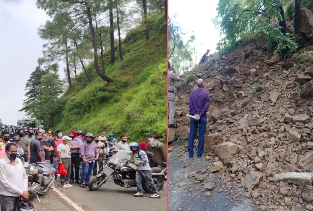 Uttarakhand weather update today: Mountain Collapse and landslide in nainital Haldwani Highway, Vehicle Stuck  Photos