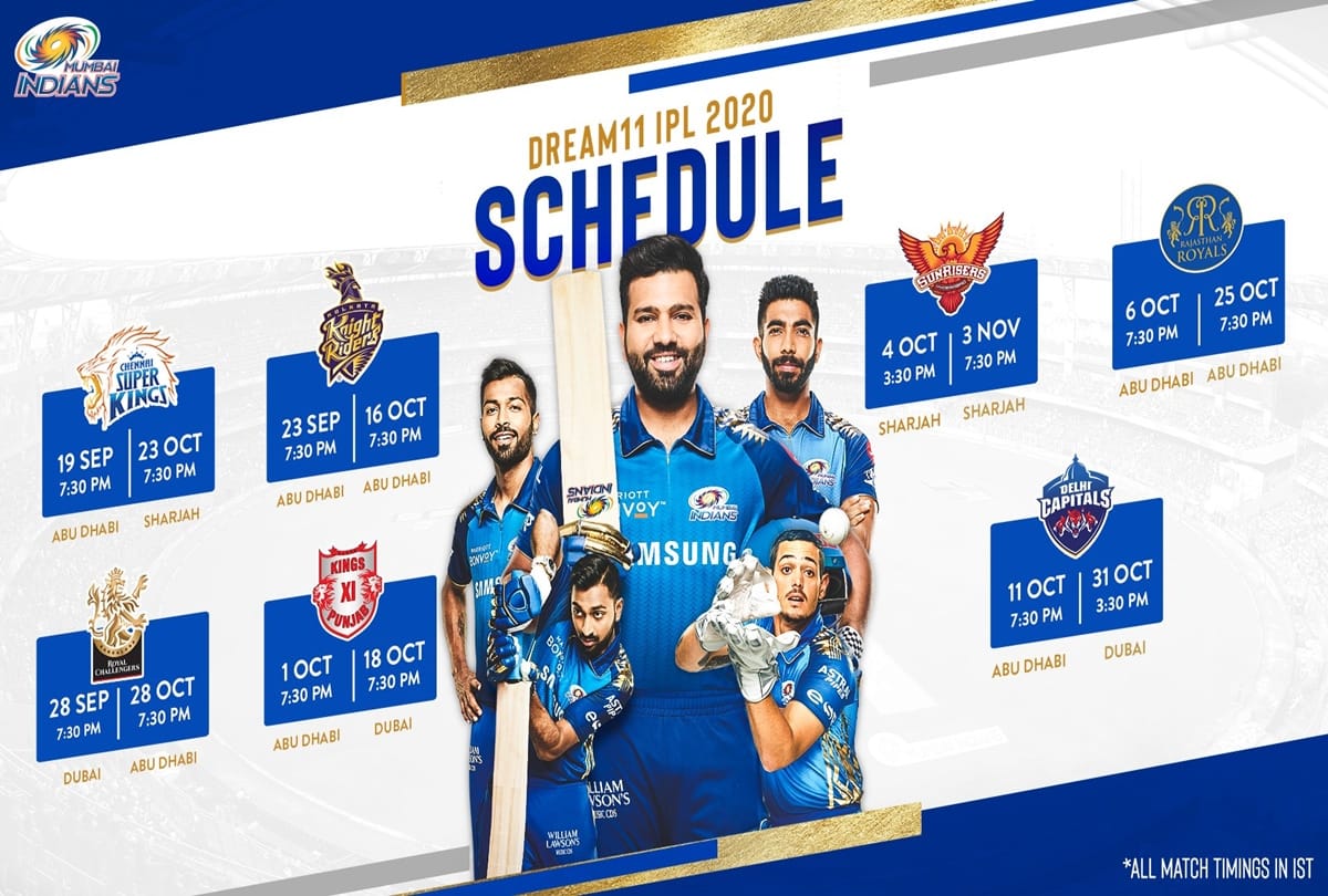 MI IPL 2020 Schedule Announced: Full Fixtures of Mumbai Indians, will Face CSK In Their First Game, Schedule, Fixtures, Match Timing, Venue All You Need to Know