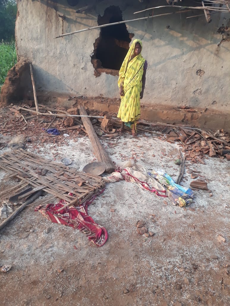 Elephants demolish home of four farmers in Karri village of Chhattisgarh