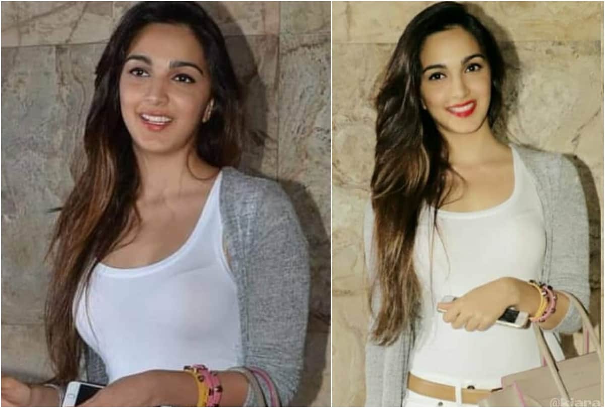 kiara advani peach silk palazzo pants with white top and silver tote bag in hottest trend