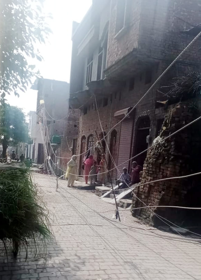 Bus breaks electric poles in Hakamshah Colony