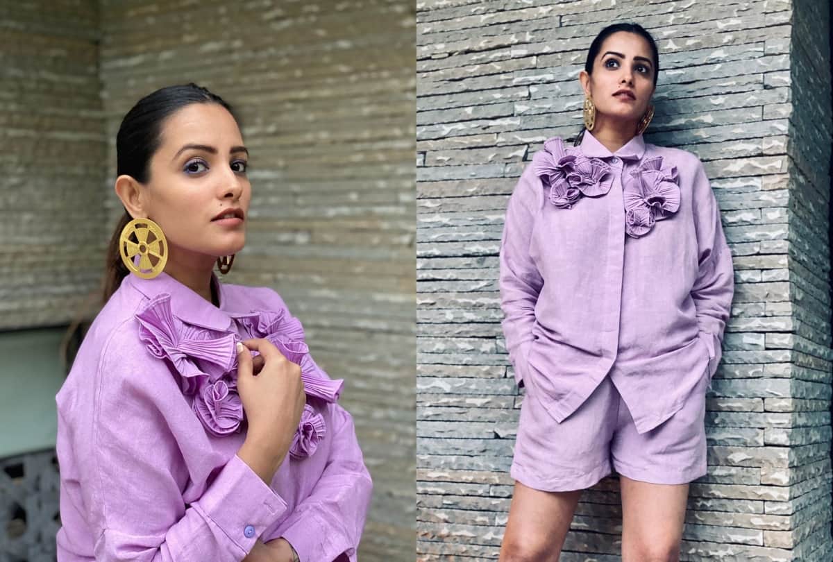 anita hassanandani shares her stylish pic in kaftan dress to purple shirt