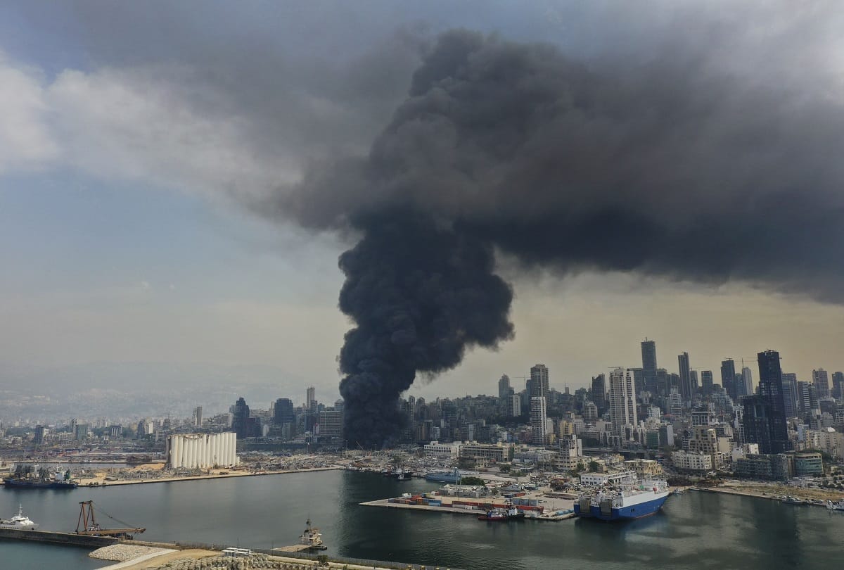 Fire breaks out at Beirut port again, sky filled with black smoke