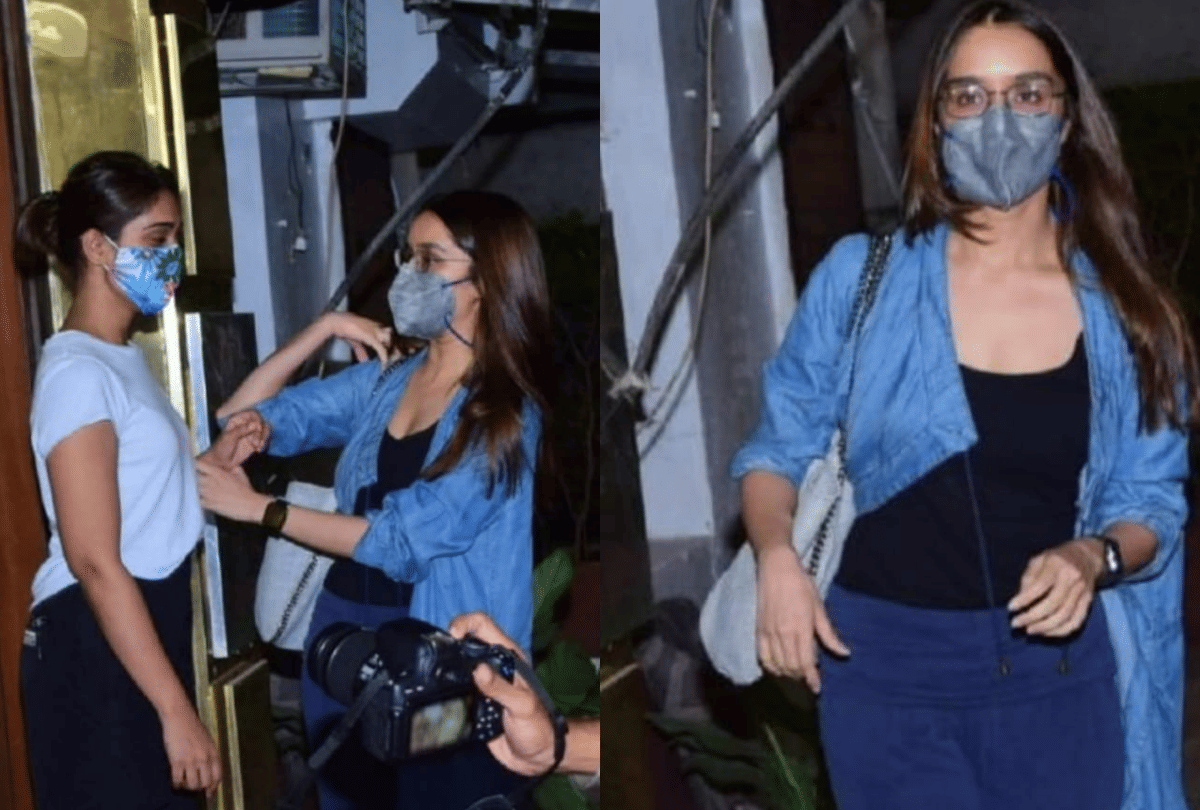 shraddha kapoor spotted in low cut tank top with denim shrug
