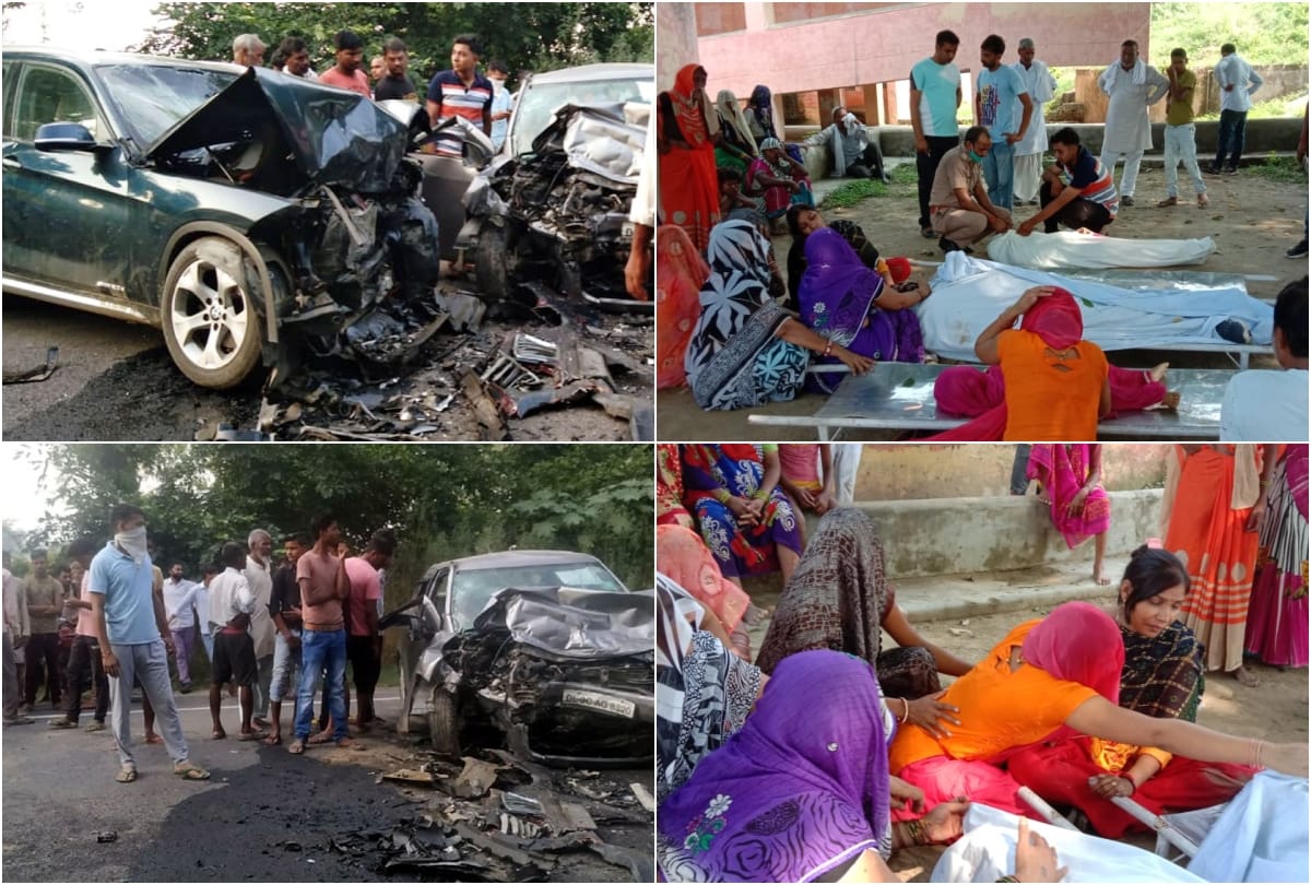 bmw car collided with another car four of a family dies in road accident in kasganj