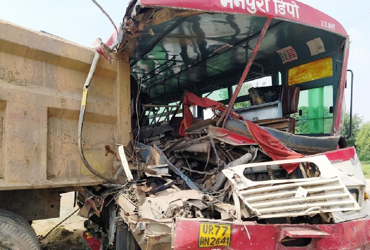 driver killed after roadways bus collided with dumper standing on highway in firozabad