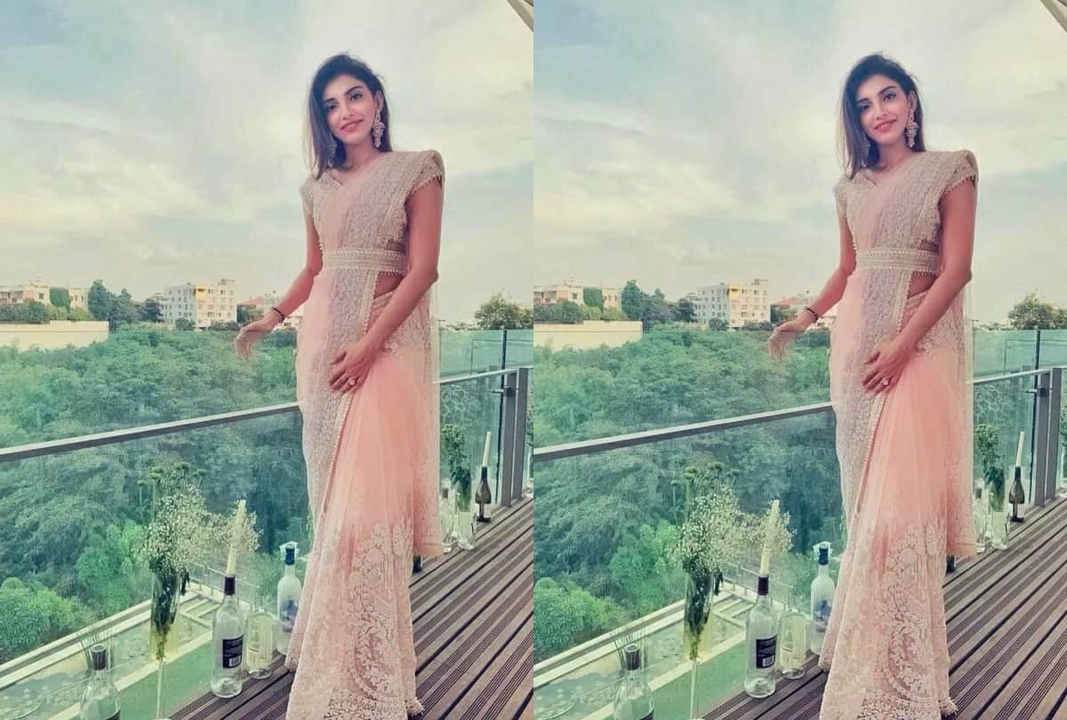 miheeka bajaj glimpse in manish malhotra pink saree match with embroidered belt