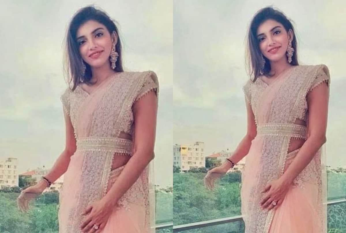 miheeka bajaj glimpse in manish malhotra pink saree match with embroidered belt