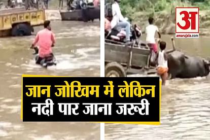 viral video: people risk lives to cross river in moradabad