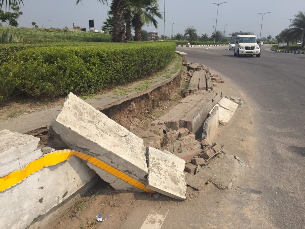 Airport road has been renovated but the square is giving invitation to accidents