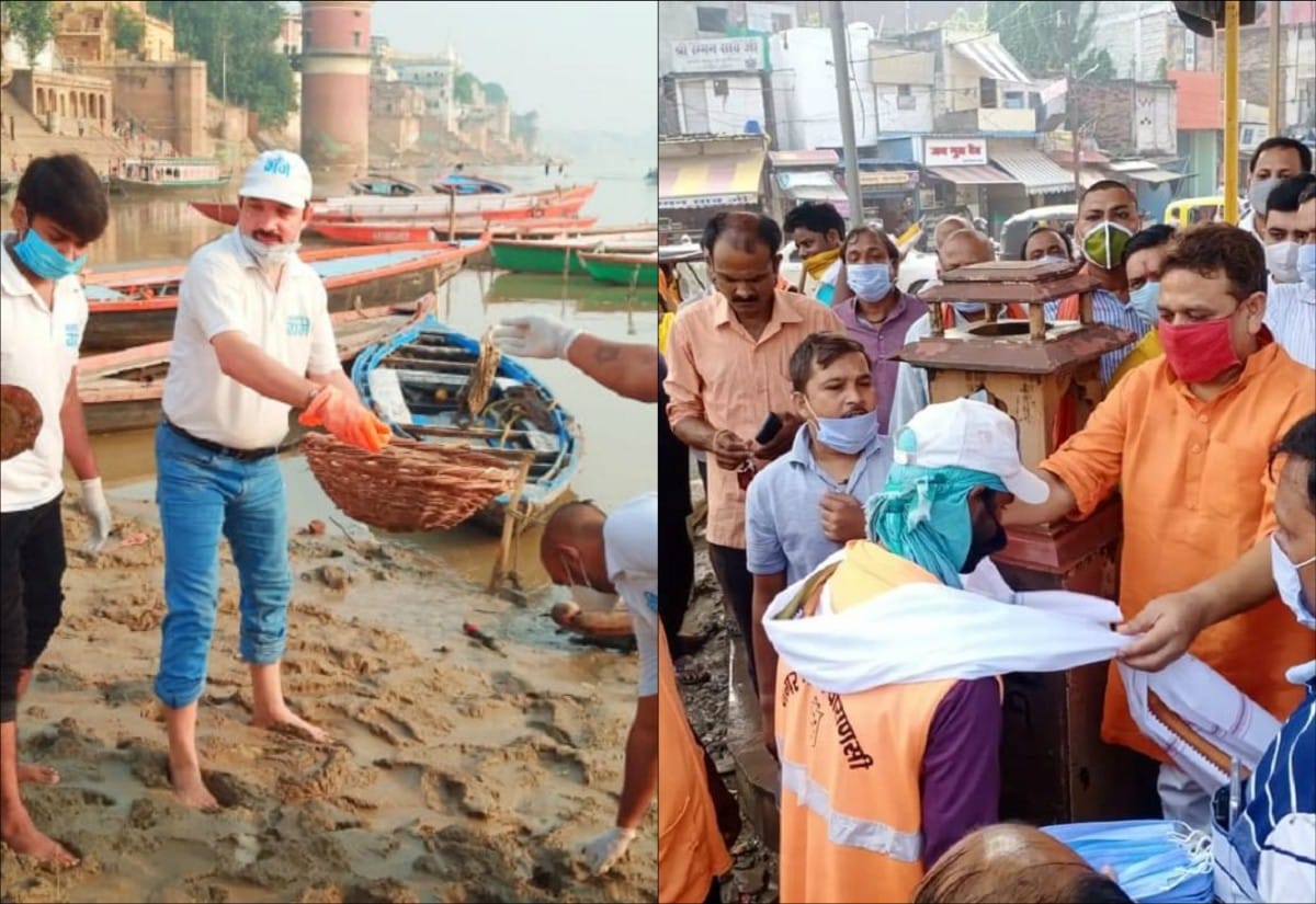 PM modi birthday seva saptah Ravindra Jaiswal honored sweepers safai abhiyan at Assi Ghat in varanasi