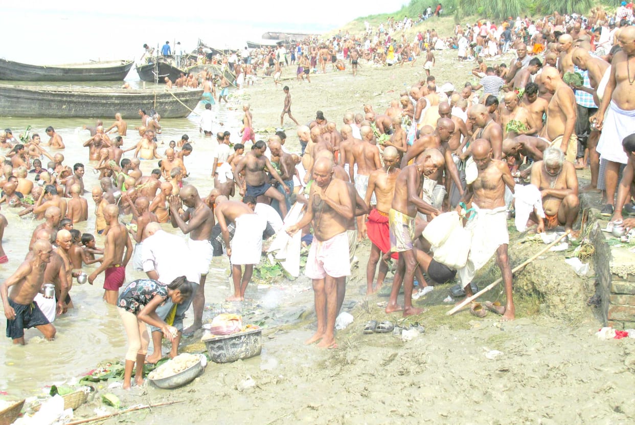 People gathered to pinddaan on the Ganges