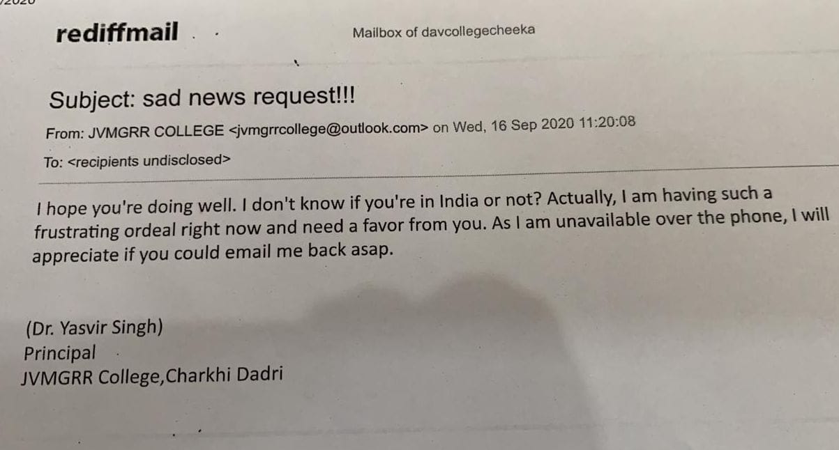 Send fake messages by creating fake emails of Janta College