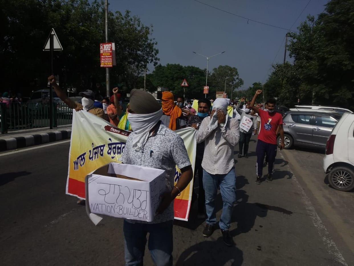 Unemployed teachers protest on the streets of Patiala