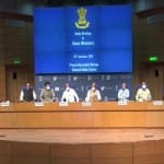 राज्यसभा में हुए हंगामा को लेकर प्रेस कॉन्फ्रेंस करते छह कैबिनेट मंत्री