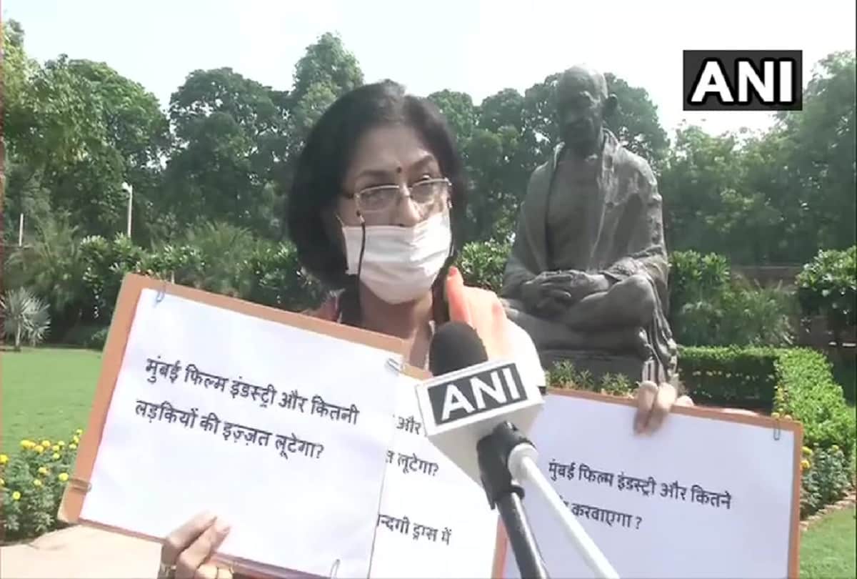 BJP MP Rupa Ganguly protests in the Parliament premises against sexsual haressment in Mumbai film industry