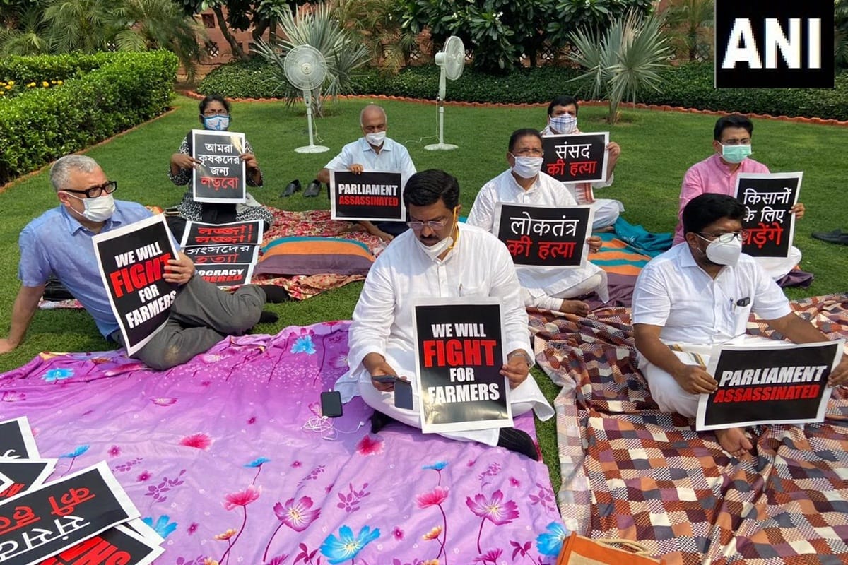 rajyasabha opposition mps suspended for their unruly behaviour bjp called gundaism mamta says wont bow down