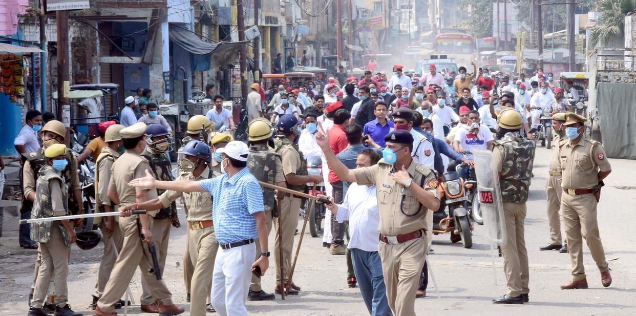 sapa party protest in sambhal