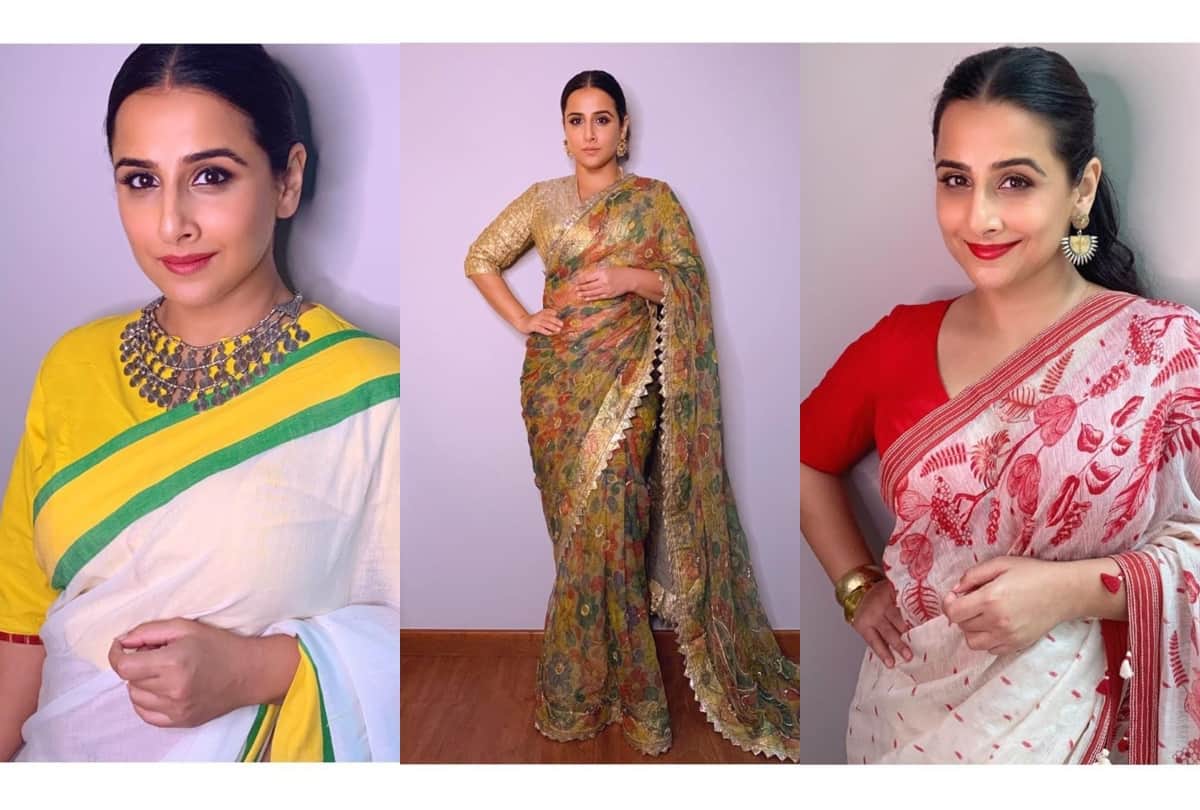 add a glam and modern touch in your saree like vidya balan