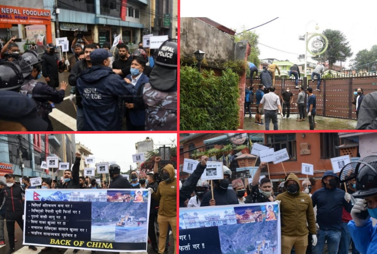 Nepal Students protest outside Chinese Embassy Kathmandu for Nepal land occupation
