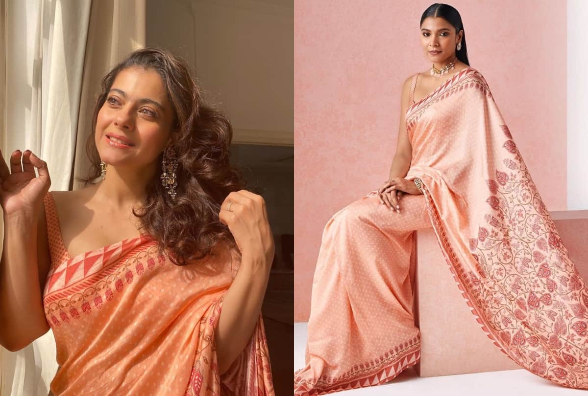 kajol look stunning in rose gold saree worth 17k daughter nysa devgan click the pictures